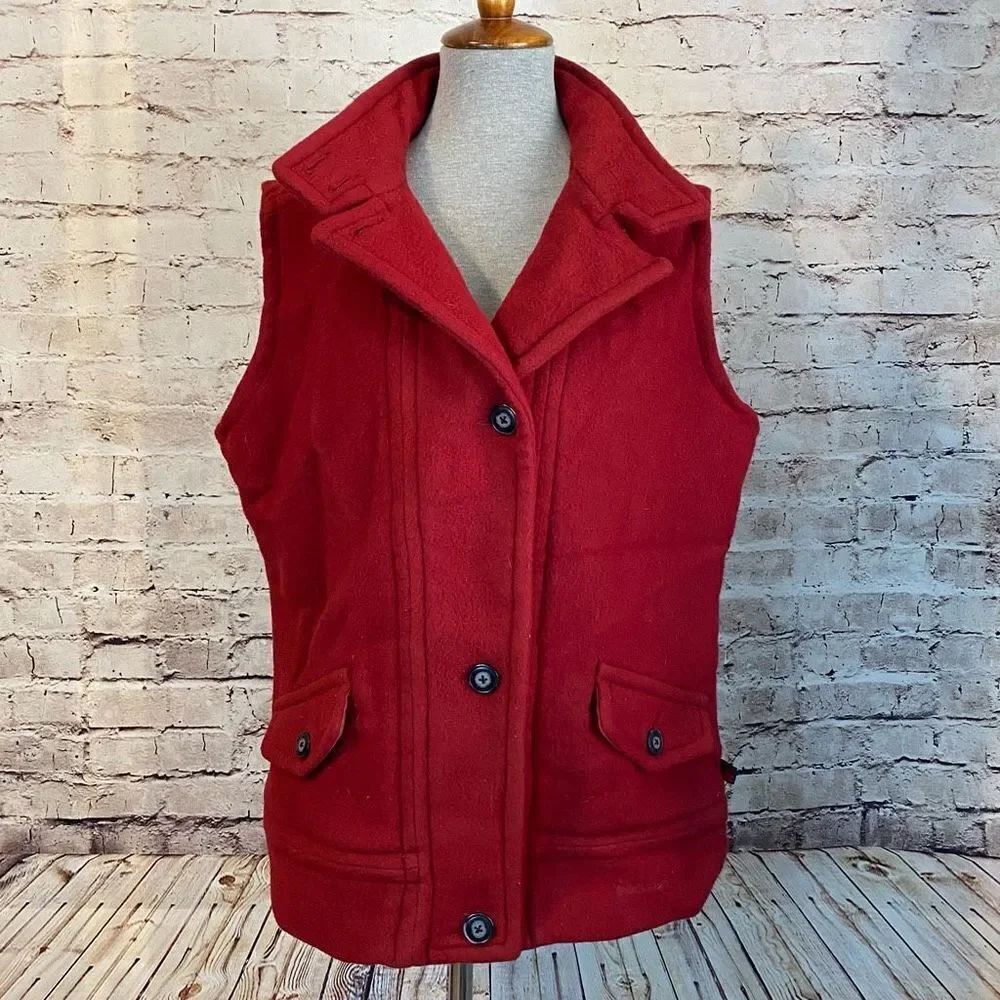 Woolrich Womens Wool Blend Vest Button Up Sleeveless Cranberry Red Size L